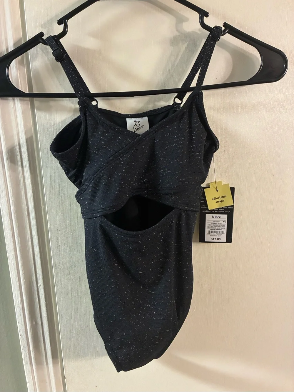 Girls' Solid One Piece Swimsuit - Art Class™ Black S: Adjustable Strap, UPF 50+